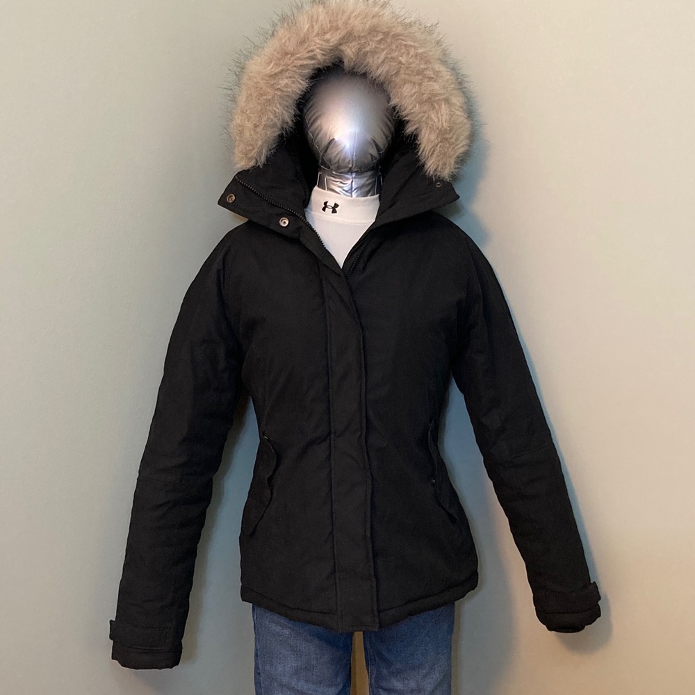 Love & Liberty Black Hooded Parka Jacket with Faux Fur Trim
